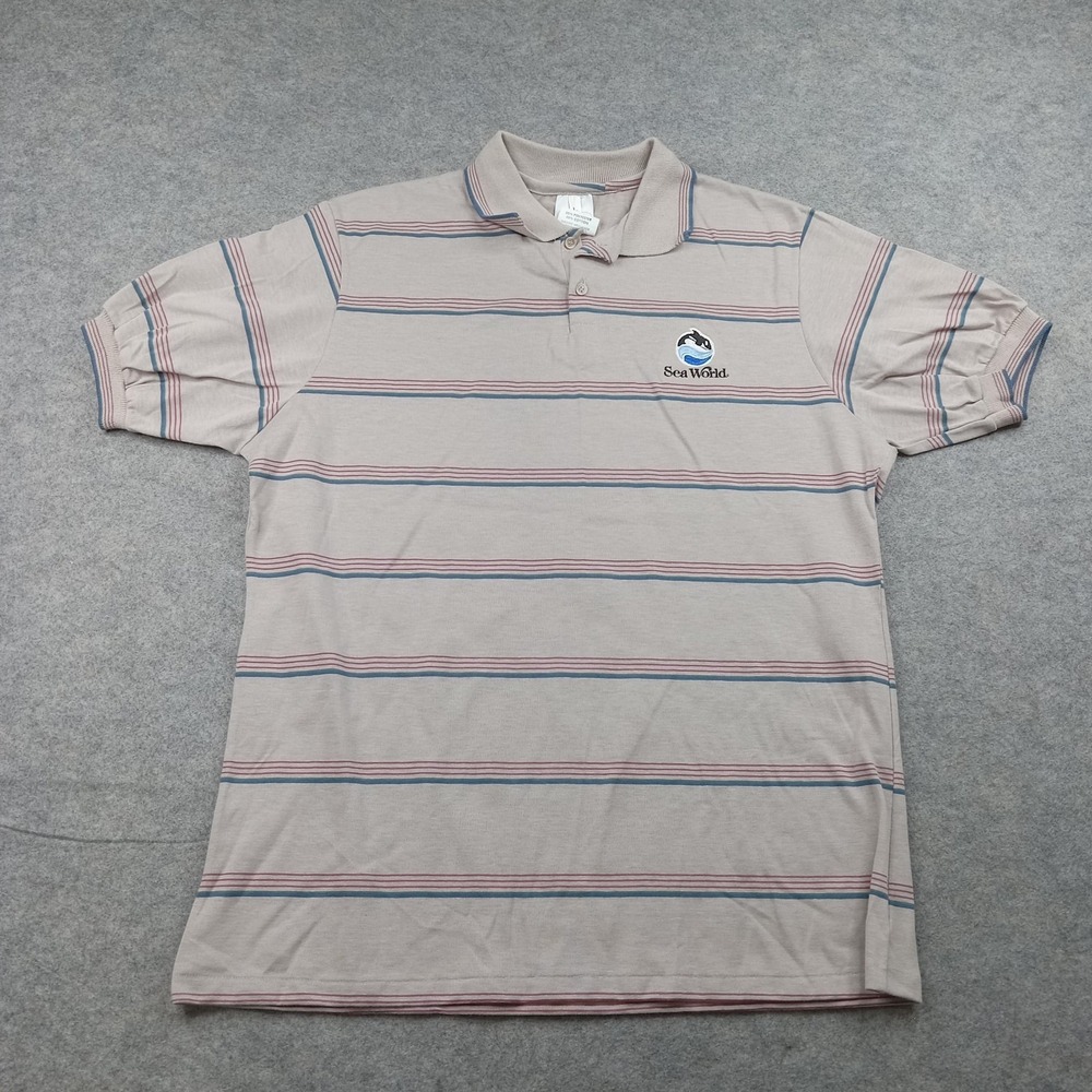 Sea World Shirt Mens Large Beige Whale Made USA Wildlife Nature Endangered Vtg